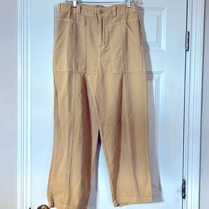 Womens pants, wide leg, soft cotton, beautiful mustard yellow, elastic back